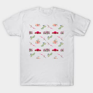 Red and pink roses mixed with blooming flowers and a bird T-Shirt